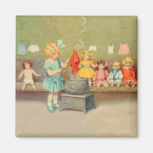 Dolly Laundry Girl Vintage Playing Dolls Cute Magnet (Front)
