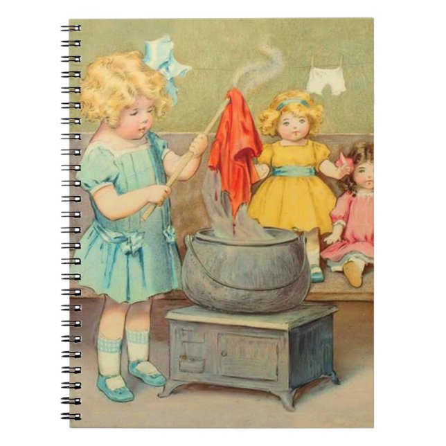 Dolly Laundry Girl Vintage Playing Dolls Cute Notebook (Front)