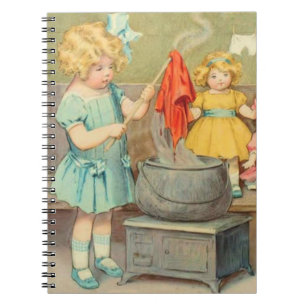Dolly Laundry Girl Vintage Playing Dolls Cute Spiral Notebook