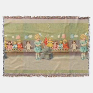 Dolly Laundry Girl Vintage Playing Dolls Cute Throw Blanket