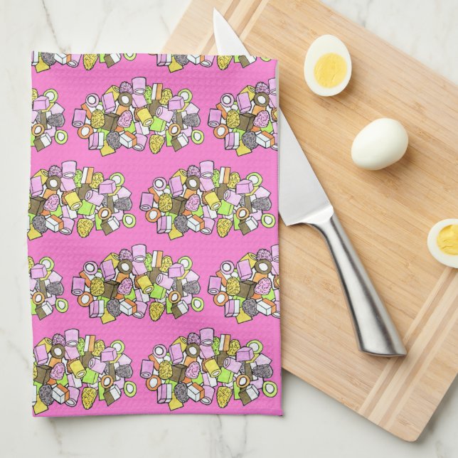 Dolly Mixture UK British Fondant Confection Candy Tea Towel (Quarter Fold)