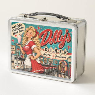 Dolly’s Diner Vintage 1950s Americana Retro Pin-Up Metal Lunch Box