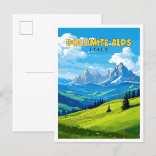 Dolomite Alps Italy vintage travel illustration Postcard