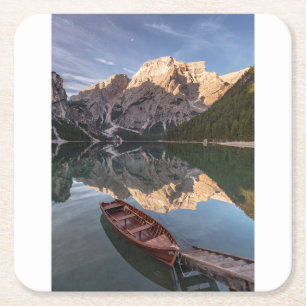 Dolomite Alps   Pragser Wildsee   Tyrol, Italy Square Paper Coaster