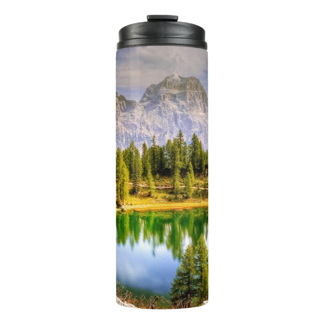 Dolomite Mountains and Lake Stunning Landscape Thermal Tumbler (Front)