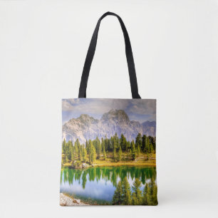 Dolomite Mountains and Lake Stunning Landscape Tote Bag