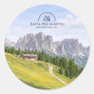 Dolomites Alpine Cabin Watercolor Nature Landscape Classic Round Sticker
