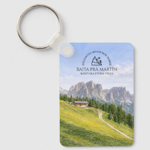 Dolomites Alpine Cabin Watercolor Nature Landscape Key Ring
