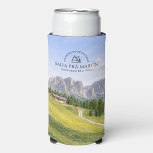 Dolomites Alpine Cabin Watercolor Nature Landscape Seltzer Can Cooler