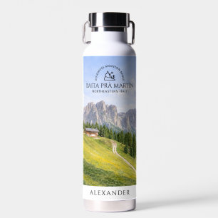 Dolomites Alpine Cabin Watercolor Nature Landscape Water Bottle