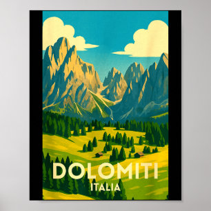 Dolomites italy hiking and skiing landscape artwor poster