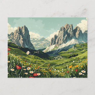 Dolomites, Italy Retro Travel Postcard