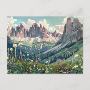Dolomites, Italy Retro Travel Postcard