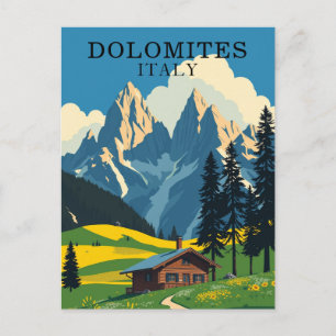 Dolomites Italy Retro Travel Postcard