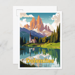 Dolomites Italy Travel Art Vintage Illustration Postcard