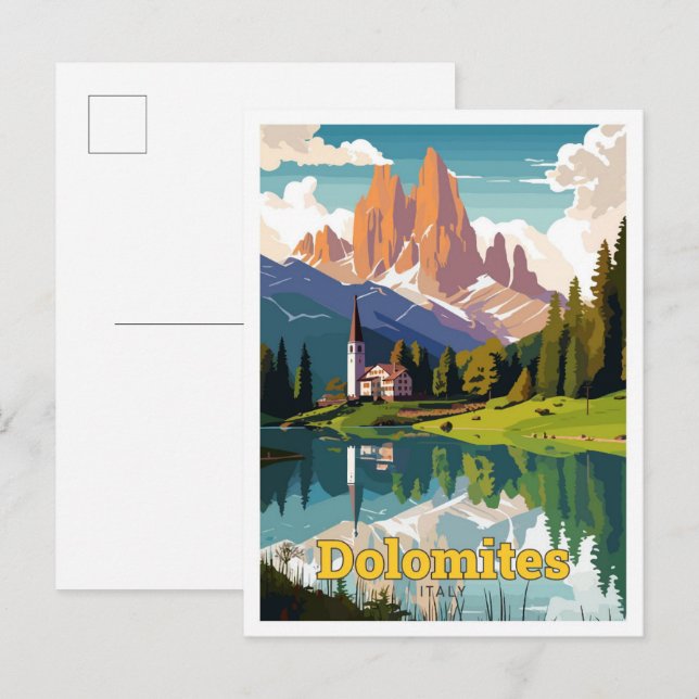 Dolomites Italy Travel Art Vintage Illustration Postcard (Front/Back)