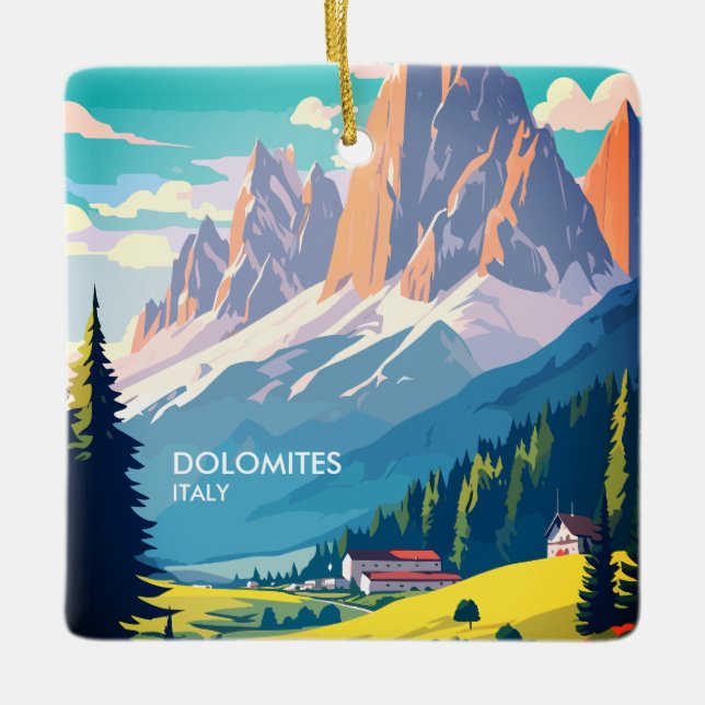 Dolomites Italy Vintage Travel Ceramic Ornament (Front)