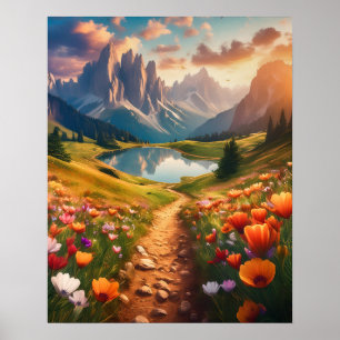 Dolomites Lake Vintage-Style Travel Poster