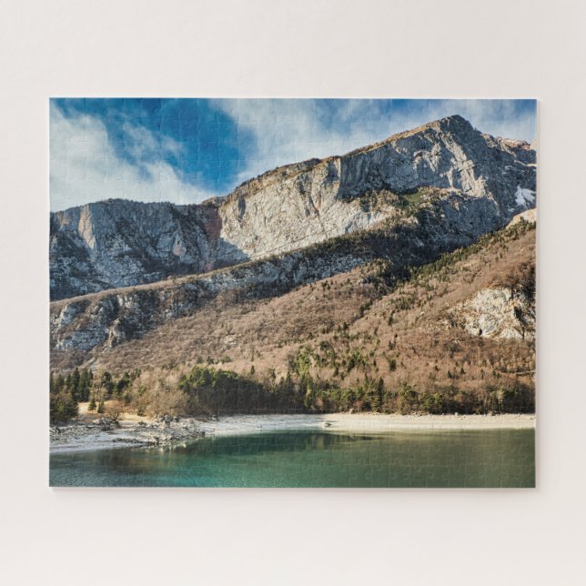 Dolomites mountains and Molveno lake with blue sky Jigsaw Puzzle (Horizontal)