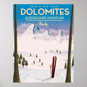 Dolomites  Sassongher Mountain Italy travel poster