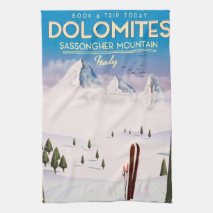 Dolomites  Sassongher Mountain Italy travel poster Tea Towel
