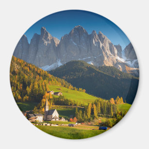 Dolomites village in fall round magnet