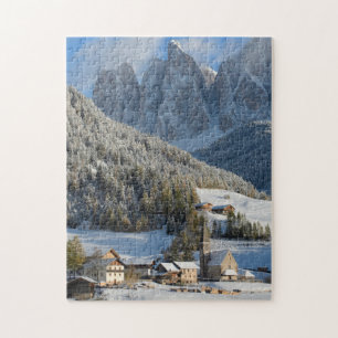 Dolomites village in the snow in winter jigsaw puzzle