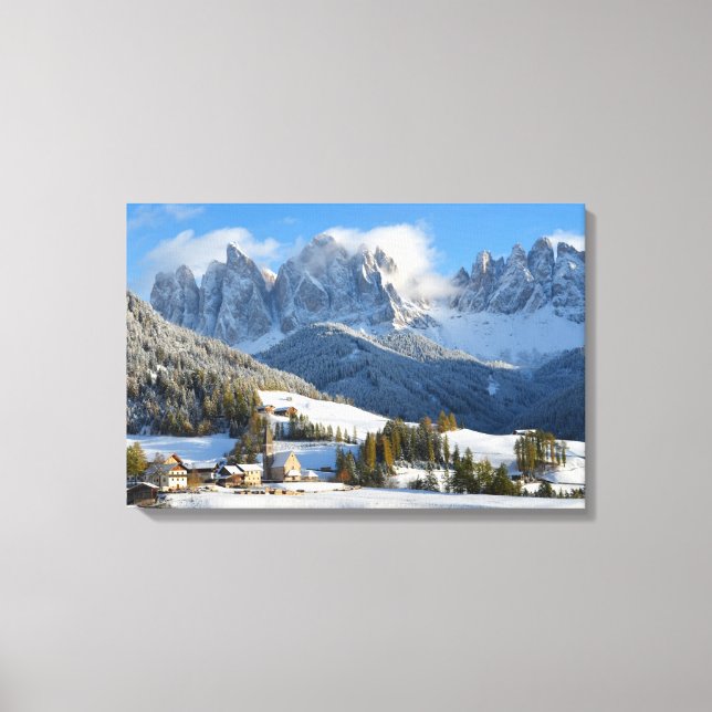 Dolomites village in winter canvas print (Front)