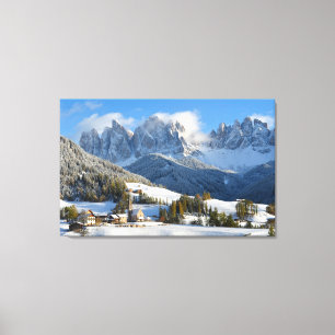 Dolomites village in winter canvas print