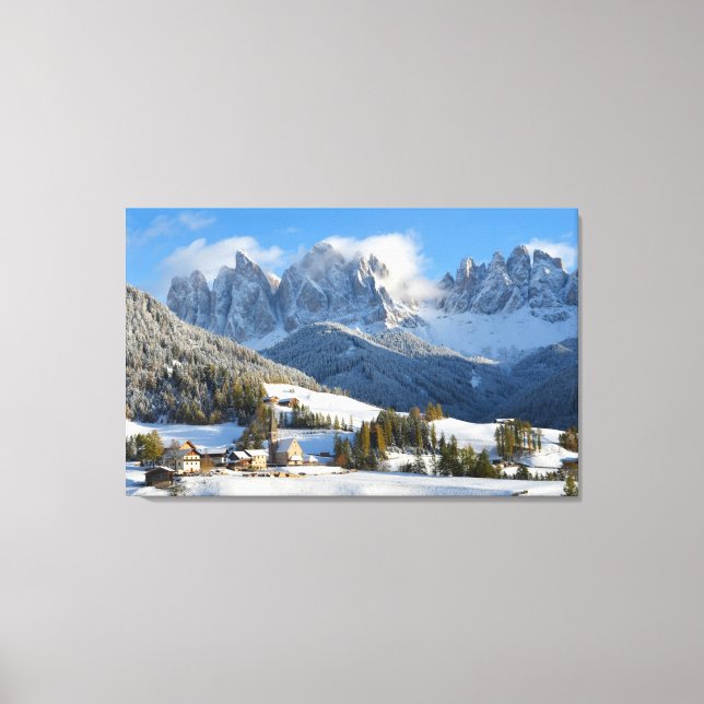 Dolomites village in winter canvas print (Front)