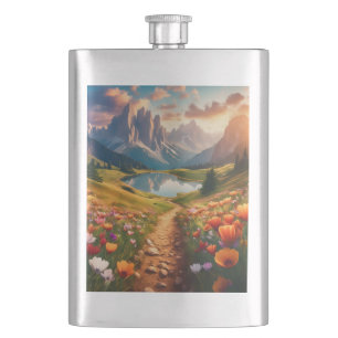 Dolomites Vintage-Style Travel Poster with Lake Hip Flask