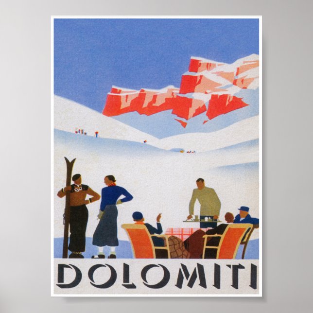 Dolomiti Italy Vintage Ski Travel Poster (Front)