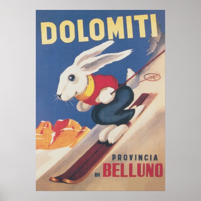Dolomiti Ski Bunny Vintage Poster (Front)