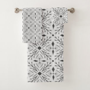 Dolores Botanical Tile Pattern Grey Bath Towel Set