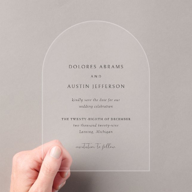 Dolores Classic Elegant Wedding Save the Date Acrylic Invitations (Insitu (Handheld))