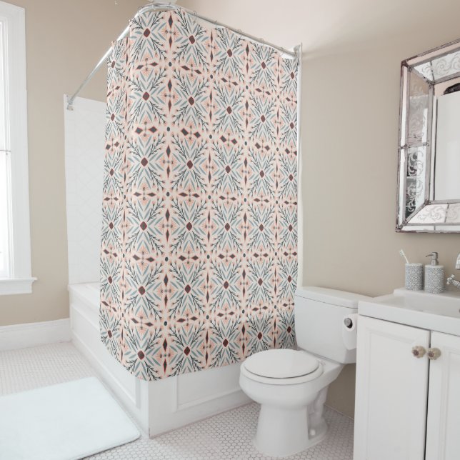 Dolores Tiles Pattern Pink Shower Curtain (In Situ)