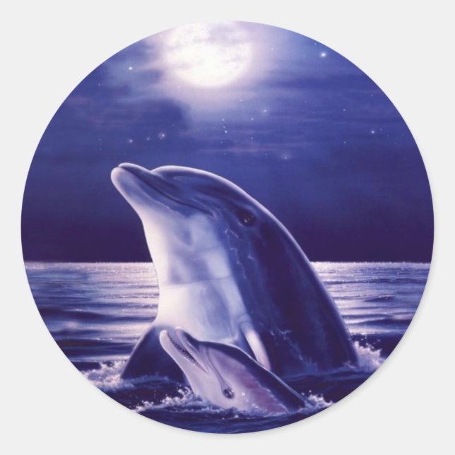 Dolphin and Baby Classic Round Sticker (Front)