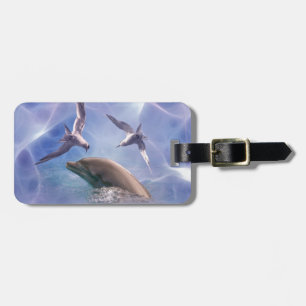 Dolphin and diving birds luggage tag