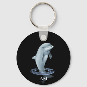 Dolphin, and Monogram on Black Key Ring