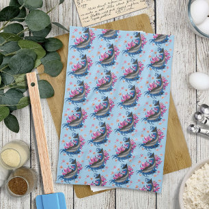 Dolphin ans Cherry Blossoms Tea Towel