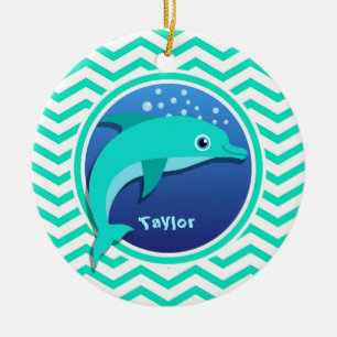 Dolphin; Aqua Green Chevron Ceramic Tree Decoration