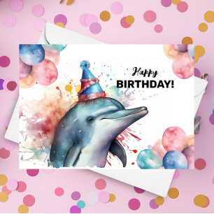 Dolphin Aquarium Sea Life Cute Happy Birthday Card