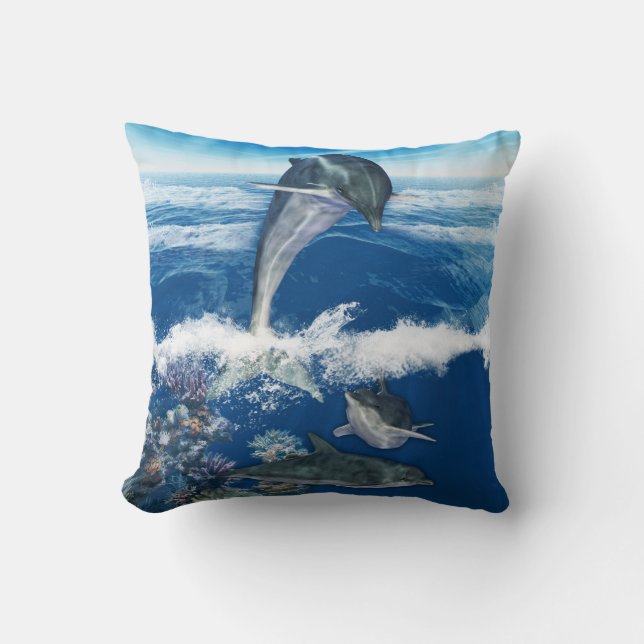 Dolphin Art Polyester Throw Pillow 16" x 16" (Front)