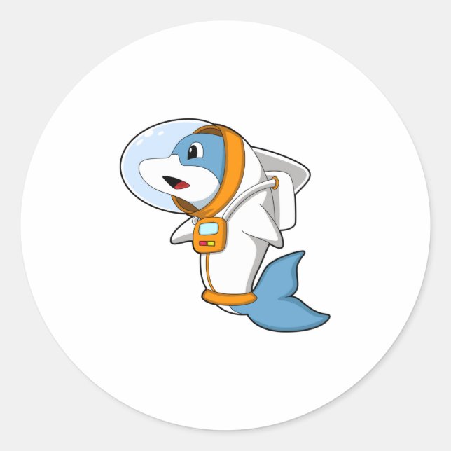 Dolphin as Astronaut with Costume Classic Round Sticker (Front)