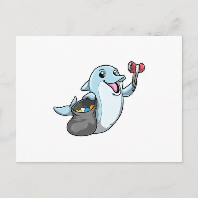 Dolphin as Cleaner with Trash bag Postcard (Front)