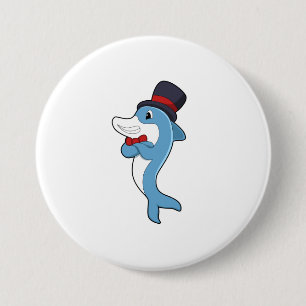 Dolphin as Gentleman with Hat 7.5 Cm Round Badge