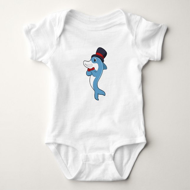 Dolphin as Gentleman with Hat Baby Bodysuit (Front)