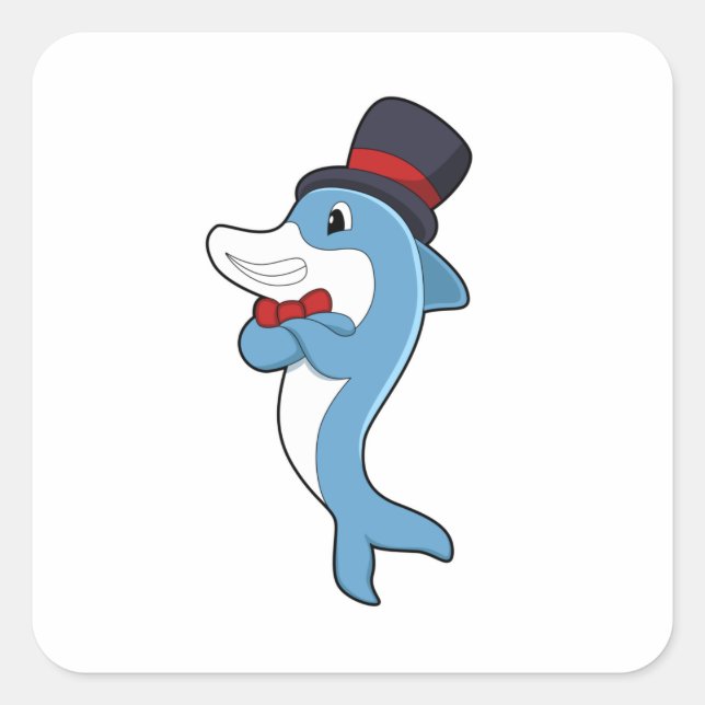 Dolphin as Gentleman with Hat Square Sticker (Front)