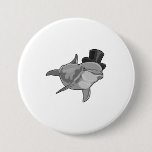 Dolphin as Gentleman with Top hat 7.5 Cm Round Badge