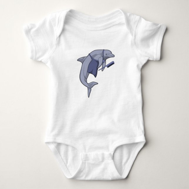 Dolphin as Hairdresser with Comb Baby Bodysuit (Front)